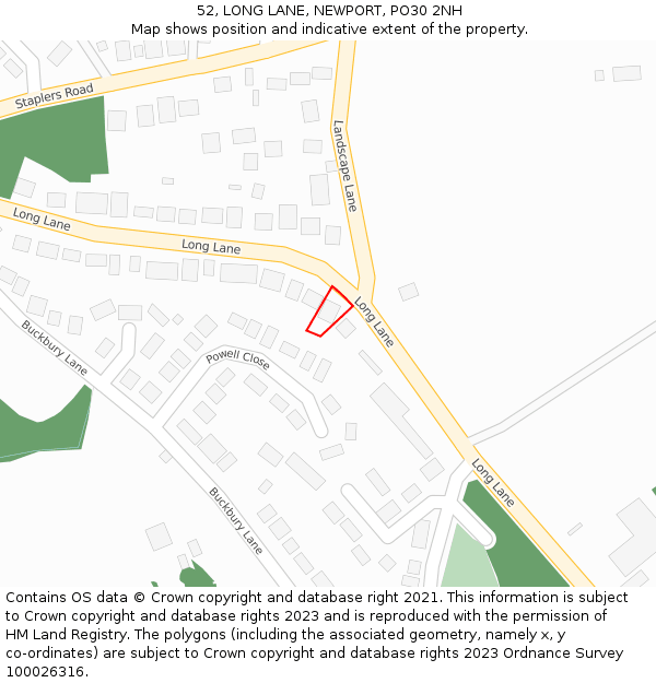 52, LONG LANE, NEWPORT, PO30 2NH: Location map and indicative extent of plot