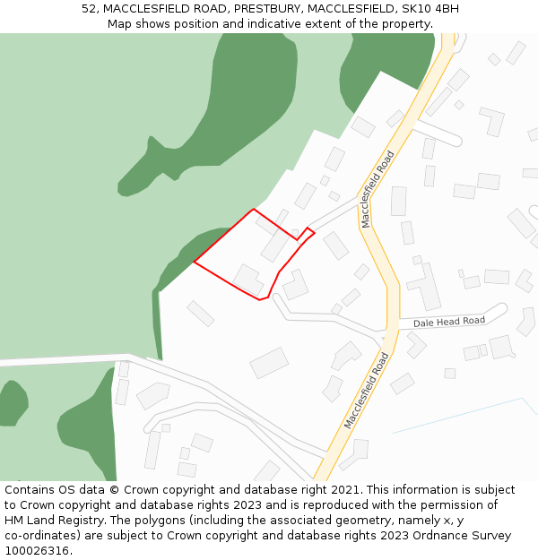 52, MACCLESFIELD ROAD, PRESTBURY, MACCLESFIELD, SK10 4BH: Location map and indicative extent of plot