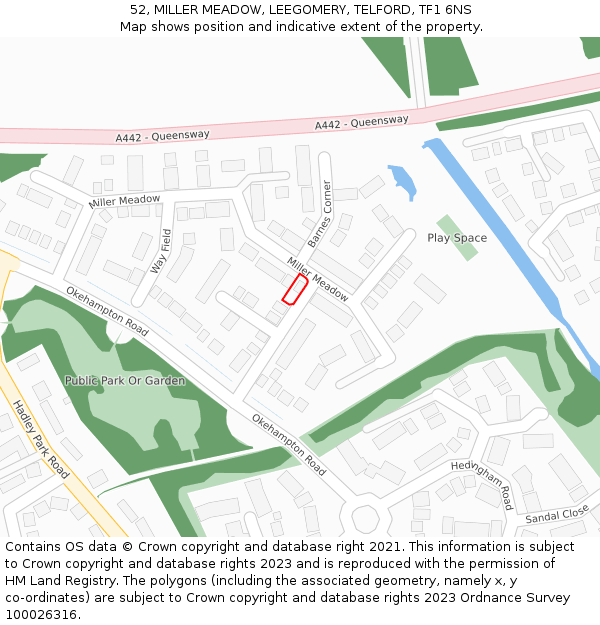 52, MILLER MEADOW, LEEGOMERY, TELFORD, TF1 6NS: Location map and indicative extent of plot