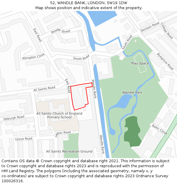 52, WANDLE BANK, LONDON, SW19 1DW: Location map and indicative extent of plot