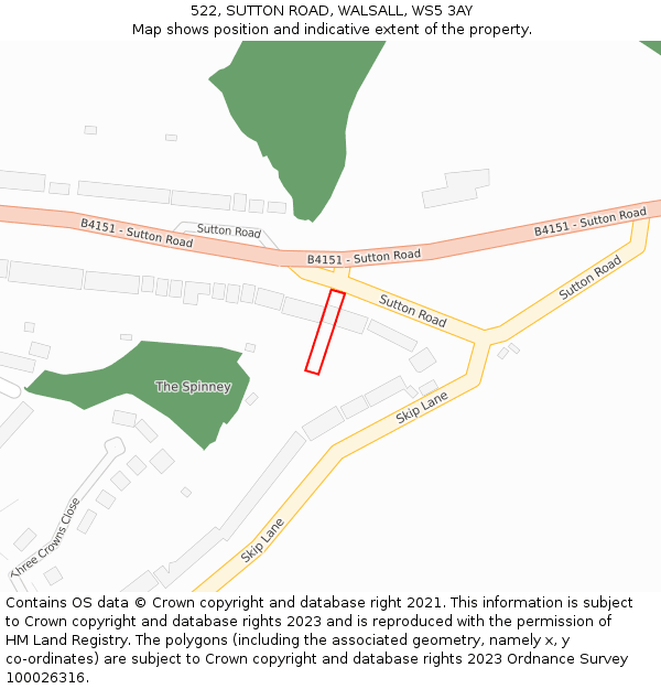 522, SUTTON ROAD, WALSALL, WS5 3AY: Location map and indicative extent of plot