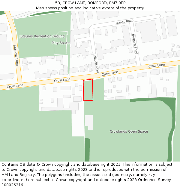 53, CROW LANE, ROMFORD, RM7 0EP: Location map and indicative extent of plot