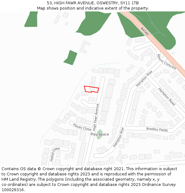 53, HIGH FAWR AVENUE, OSWESTRY, SY11 1TB: Location map and indicative extent of plot