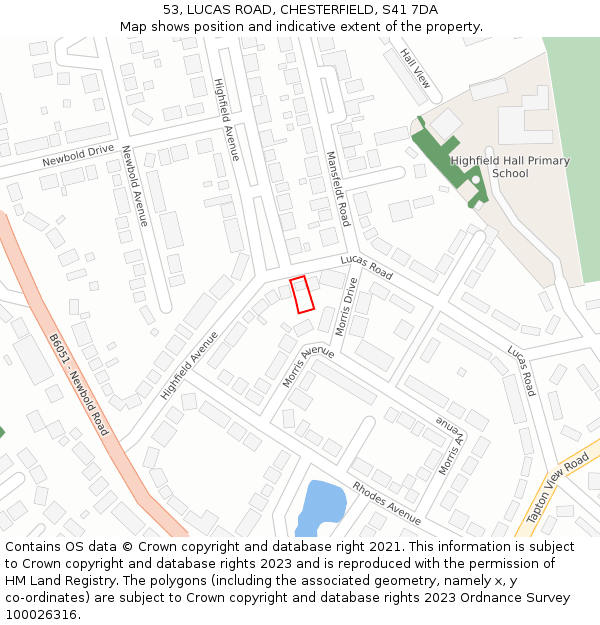 53, LUCAS ROAD, CHESTERFIELD, S41 7DA: Location map and indicative extent of plot