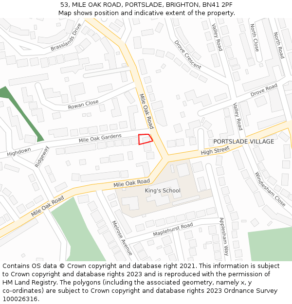 53, MILE OAK ROAD, PORTSLADE, BRIGHTON, BN41 2PF: Location map and indicative extent of plot