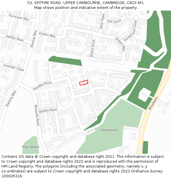 53, SPITFIRE ROAD, UPPER CAMBOURNE, CAMBRIDGE, CB23 6FL: Location map and indicative extent of plot