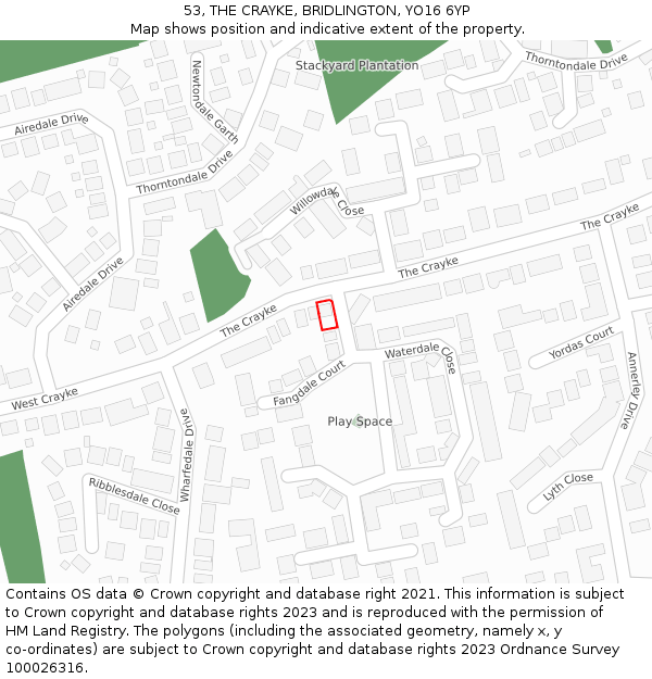 53, THE CRAYKE, BRIDLINGTON, YO16 6YP: Location map and indicative extent of plot