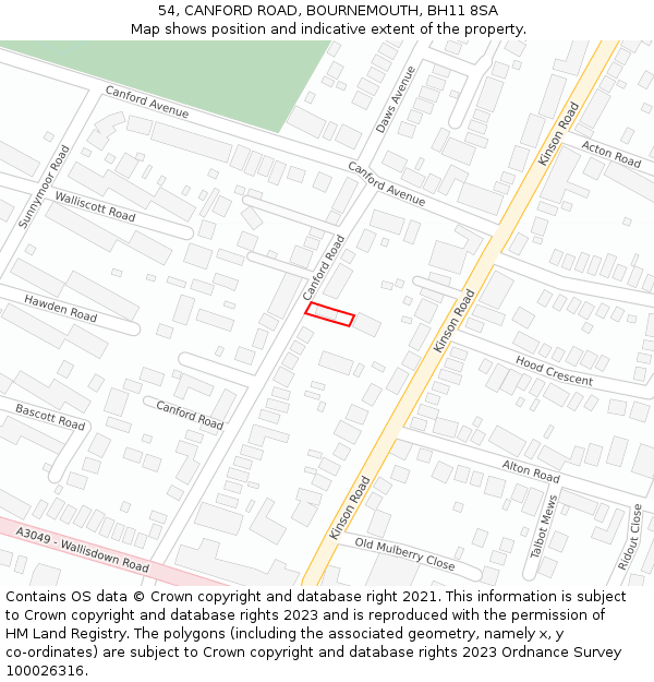 54, CANFORD ROAD, BOURNEMOUTH, BH11 8SA: Location map and indicative extent of plot