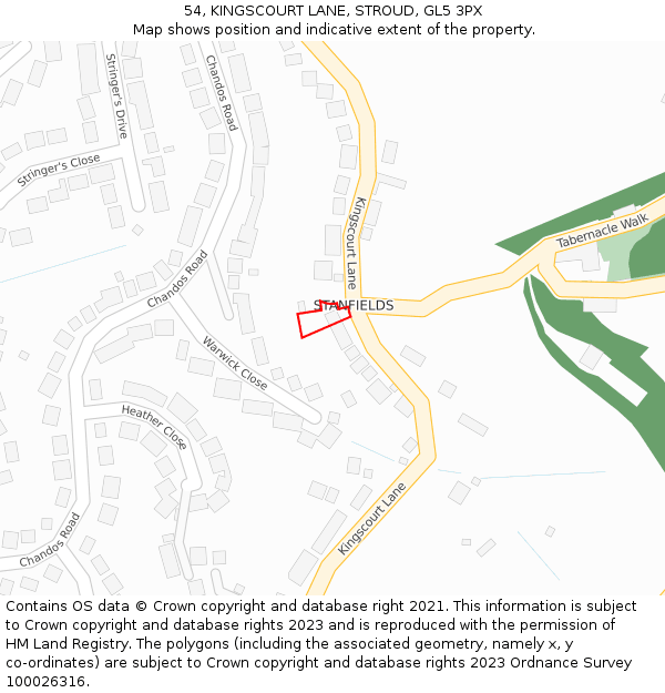 54, KINGSCOURT LANE, STROUD, GL5 3PX: Location map and indicative extent of plot