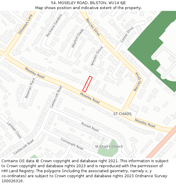 54, MOSELEY ROAD, BILSTON, WV14 6JE: Location map and indicative extent of plot