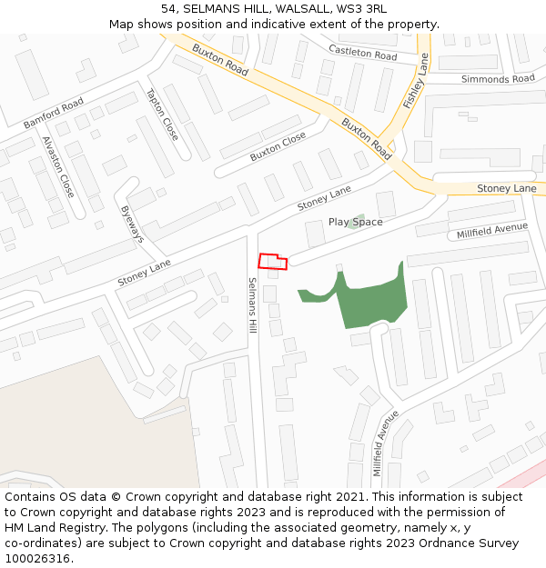 54, SELMANS HILL, WALSALL, WS3 3RL: Location map and indicative extent of plot