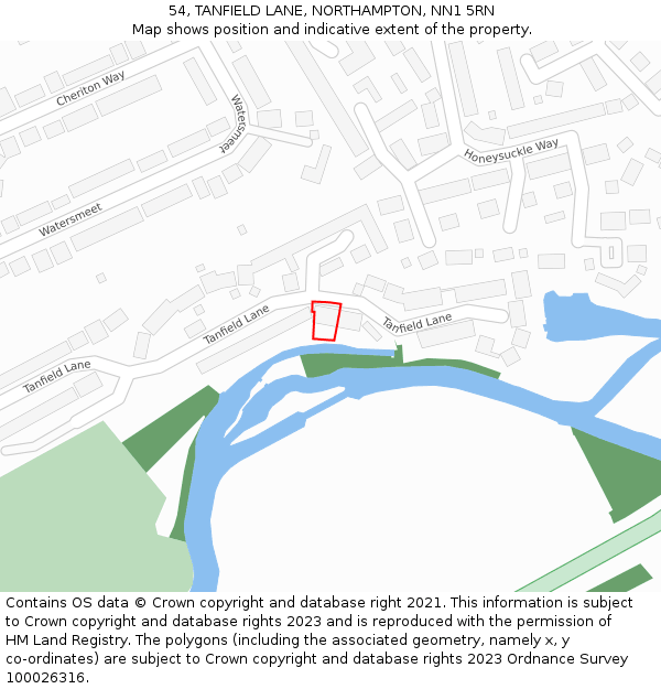 54, TANFIELD LANE, NORTHAMPTON, NN1 5RN: Location map and indicative extent of plot