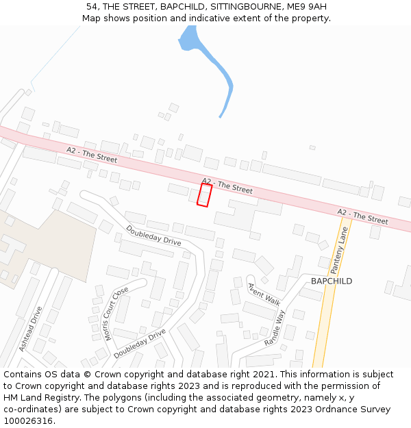 54, THE STREET, BAPCHILD, SITTINGBOURNE, ME9 9AH: Location map and indicative extent of plot