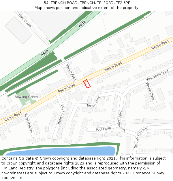 54, TRENCH ROAD, TRENCH, TELFORD, TF2 6PF: Location map and indicative extent of plot