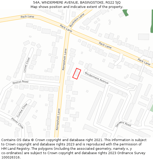 54A, WINDERMERE AVENUE, BASINGSTOKE, RG22 5JQ: Location map and indicative extent of plot