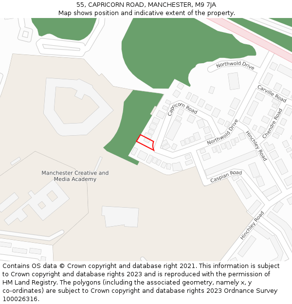 55, CAPRICORN ROAD, MANCHESTER, M9 7JA: Location map and indicative extent of plot