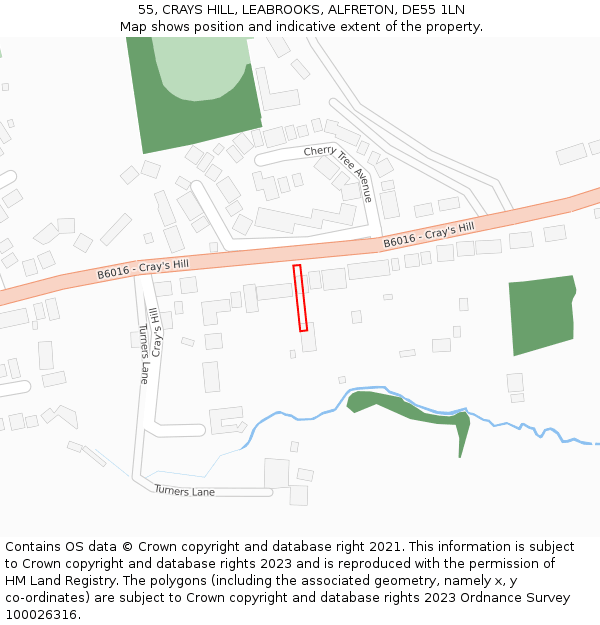 55, CRAYS HILL, LEABROOKS, ALFRETON, DE55 1LN: Location map and indicative extent of plot