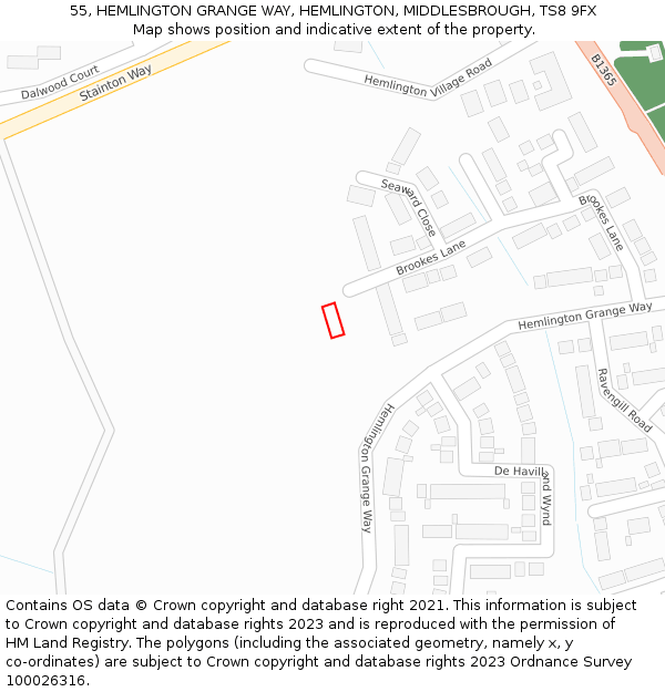 55, HEMLINGTON GRANGE WAY, HEMLINGTON, MIDDLESBROUGH, TS8 9FX: Location map and indicative extent of plot