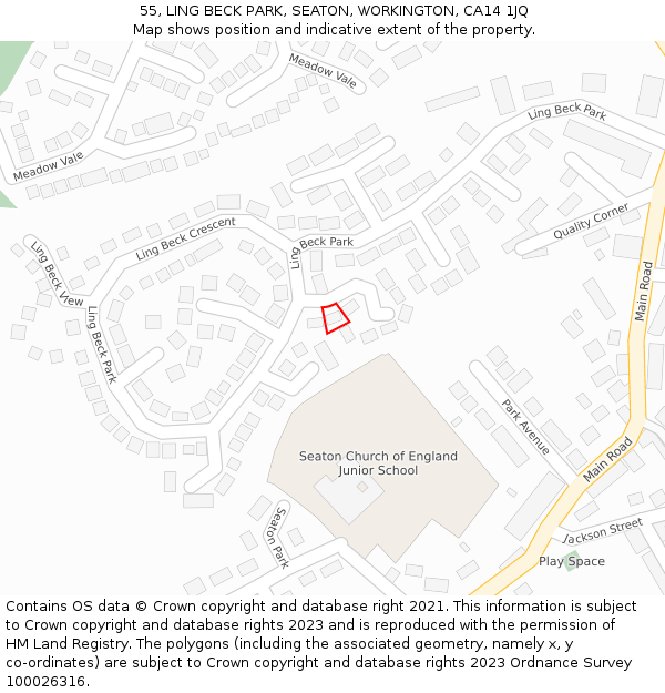 55, LING BECK PARK, SEATON, WORKINGTON, CA14 1JQ: Location map and indicative extent of plot