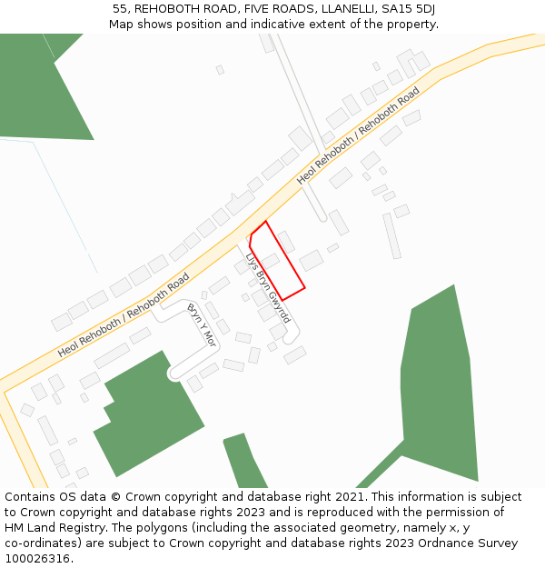 55, REHOBOTH ROAD, FIVE ROADS, LLANELLI, SA15 5DJ: Location map and indicative extent of plot