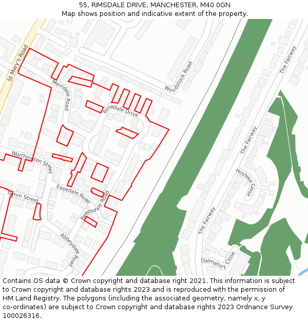 55, RIMSDALE DRIVE, MANCHESTER, M40 0GN: Location map and indicative extent of plot