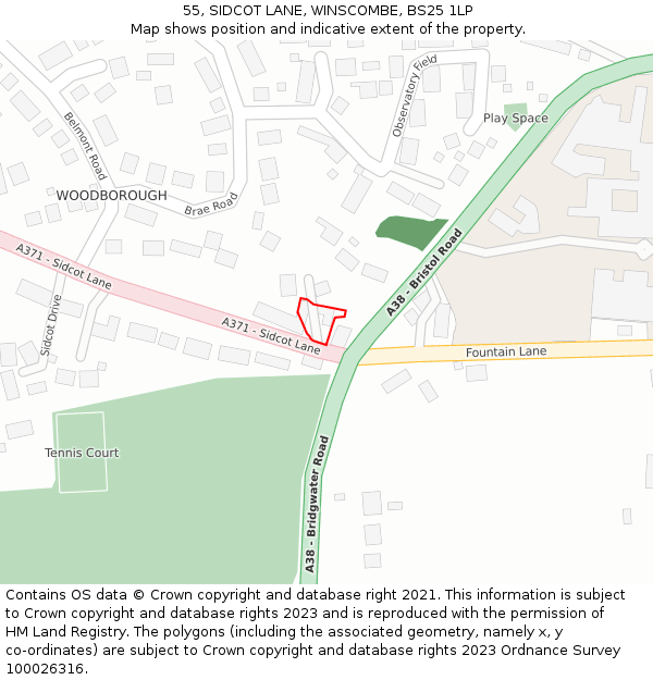 55, SIDCOT LANE, WINSCOMBE, BS25 1LP: Location map and indicative extent of plot