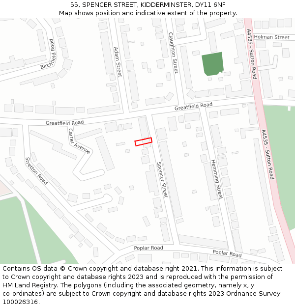 55, SPENCER STREET, KIDDERMINSTER, DY11 6NF: Location map and indicative extent of plot