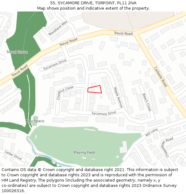 55, SYCAMORE DRIVE, TORPOINT, PL11 2NA: Location map and indicative extent of plot