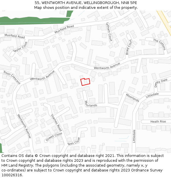 55, WENTWORTH AVENUE, WELLINGBOROUGH, NN8 5PE: Location map and indicative extent of plot