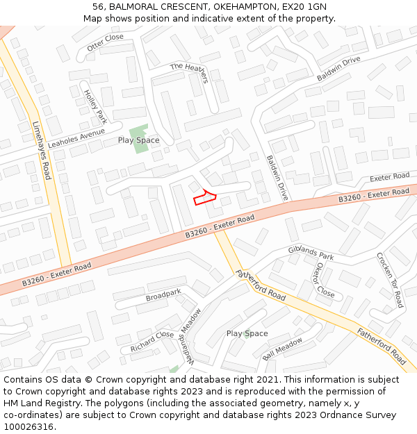 56, BALMORAL CRESCENT, OKEHAMPTON, EX20 1GN: Location map and indicative extent of plot