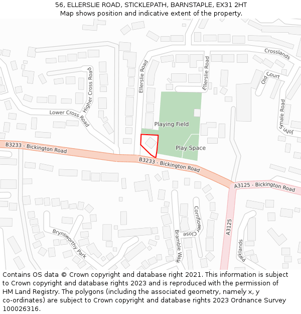 56, ELLERSLIE ROAD, STICKLEPATH, BARNSTAPLE, EX31 2HT: Location map and indicative extent of plot