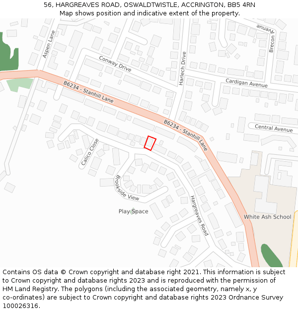 56, HARGREAVES ROAD, OSWALDTWISTLE, ACCRINGTON, BB5 4RN: Location map and indicative extent of plot