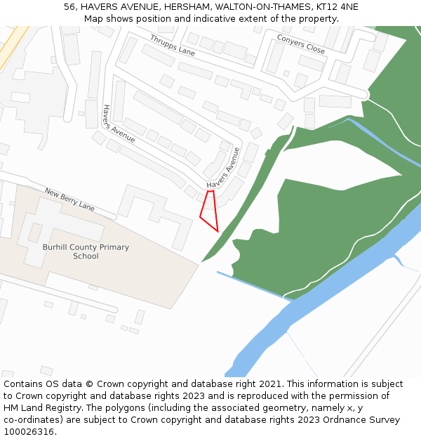 56, HAVERS AVENUE, HERSHAM, WALTON-ON-THAMES, KT12 4NE: Location map and indicative extent of plot