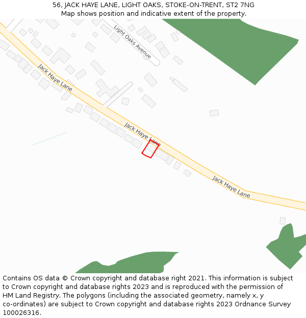 56, JACK HAYE LANE, LIGHT OAKS, STOKE-ON-TRENT, ST2 7NG: Location map and indicative extent of plot