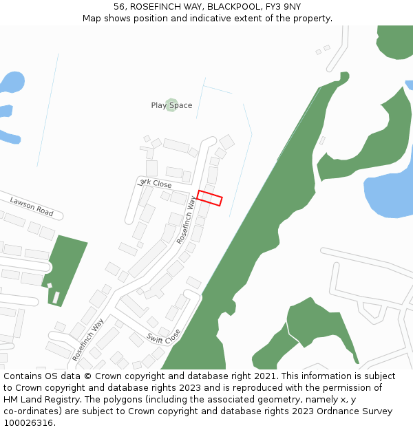 56, ROSEFINCH WAY, BLACKPOOL, FY3 9NY: Location map and indicative extent of plot