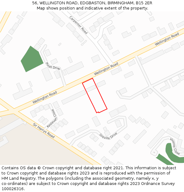 56, WELLINGTON ROAD, EDGBASTON, BIRMINGHAM, B15 2ER: Location map and indicative extent of plot