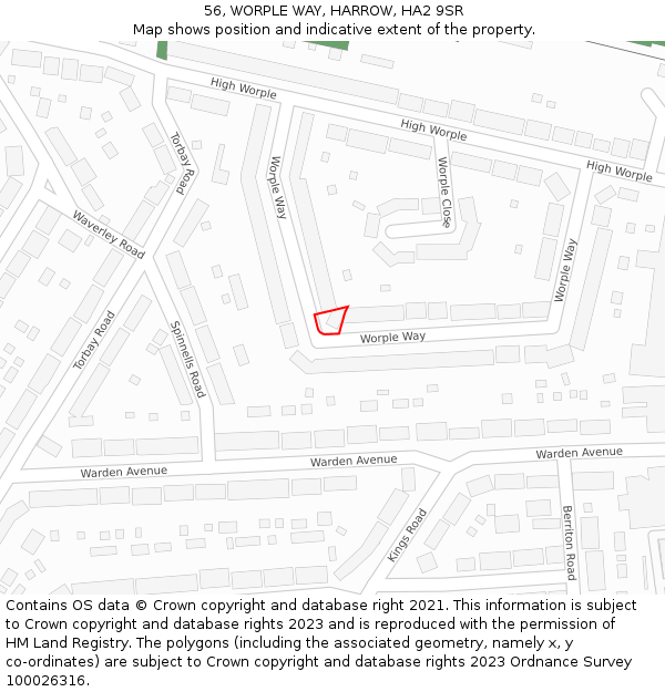 56, WORPLE WAY, HARROW, HA2 9SR: Location map and indicative extent of plot