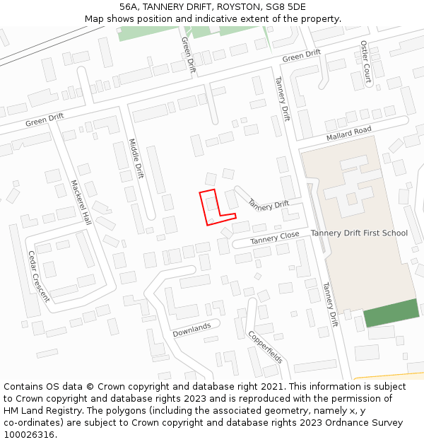 56A, TANNERY DRIFT, ROYSTON, SG8 5DE: Location map and indicative extent of plot