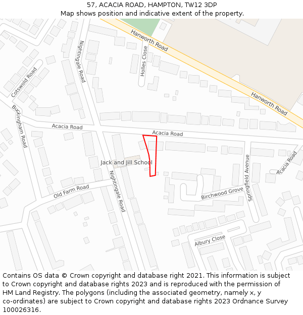 57, ACACIA ROAD, HAMPTON, TW12 3DP: Location map and indicative extent of plot