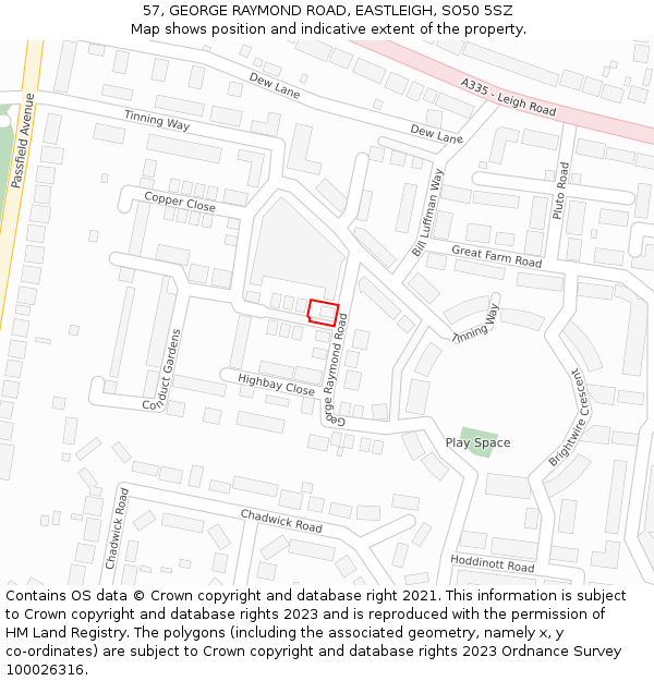 57, GEORGE RAYMOND ROAD, EASTLEIGH, SO50 5SZ: Location map and indicative extent of plot