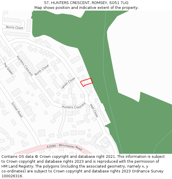 57, HUNTERS CRESCENT, ROMSEY, SO51 7UG: Location map and indicative extent of plot