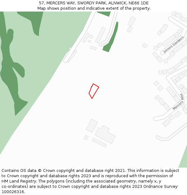 57, MERCERS WAY, SWORDY PARK, ALNWICK, NE66 1DE: Location map and indicative extent of plot