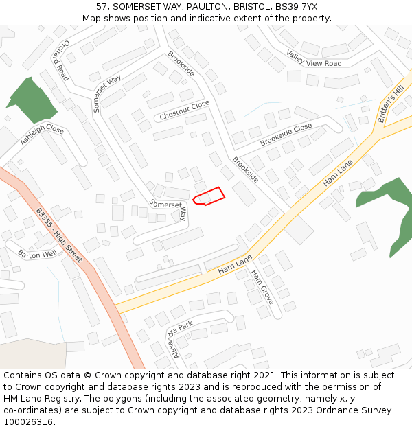 57, SOMERSET WAY, PAULTON, BRISTOL, BS39 7YX: Location map and indicative extent of plot