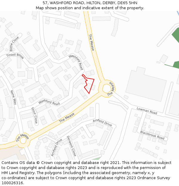 57, WASHFORD ROAD, HILTON, DERBY, DE65 5HN: Location map and indicative extent of plot