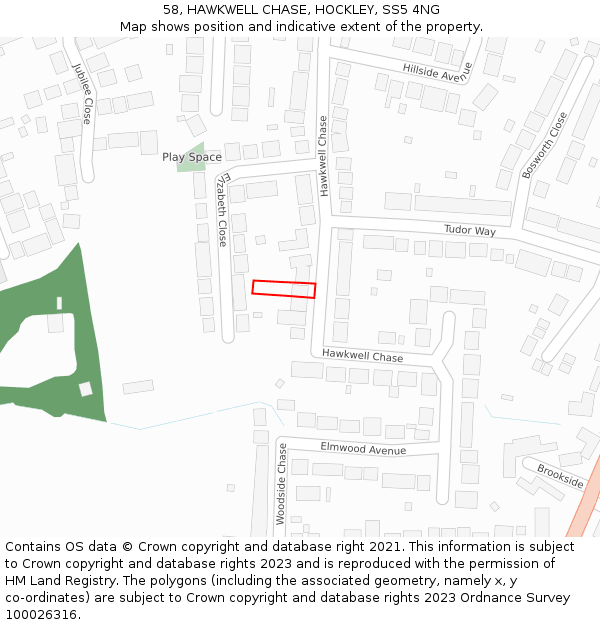 58, HAWKWELL CHASE, HOCKLEY, SS5 4NG: Location map and indicative extent of plot