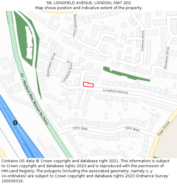 58, LONGFIELD AVENUE, LONDON, NW7 2EG: Location map and indicative extent of plot