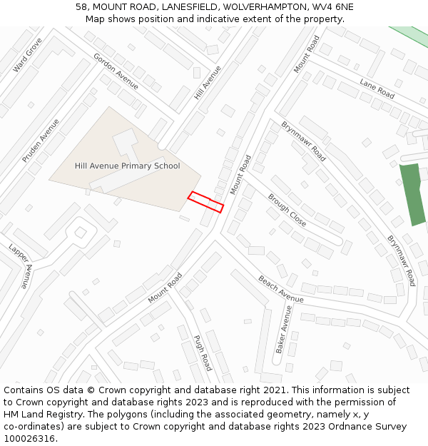 58, MOUNT ROAD, LANESFIELD, WOLVERHAMPTON, WV4 6NE: Location map and indicative extent of plot