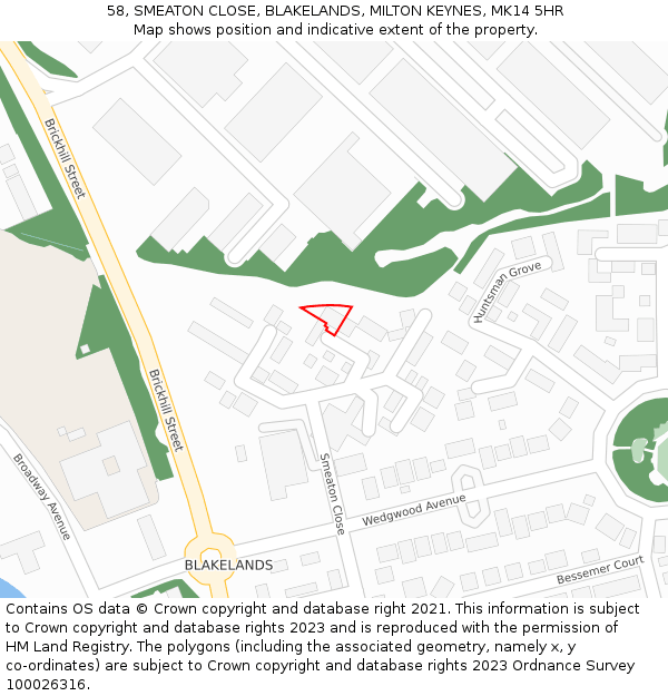 58, SMEATON CLOSE, BLAKELANDS, MILTON KEYNES, MK14 5HR: Location map and indicative extent of plot