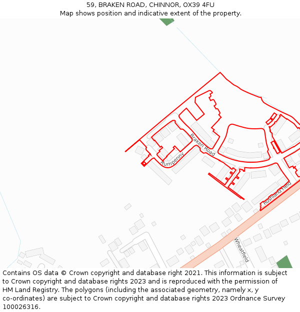 59, BRAKEN ROAD, CHINNOR, OX39 4FU: Location map and indicative extent of plot