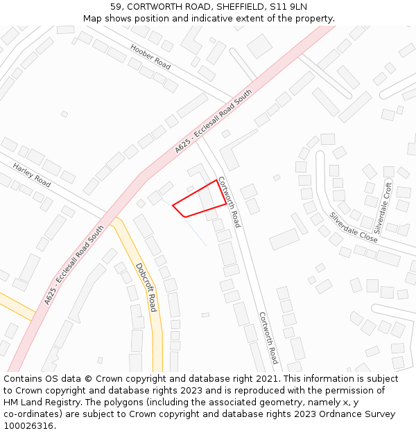 59, CORTWORTH ROAD, SHEFFIELD, S11 9LN: Location map and indicative extent of plot